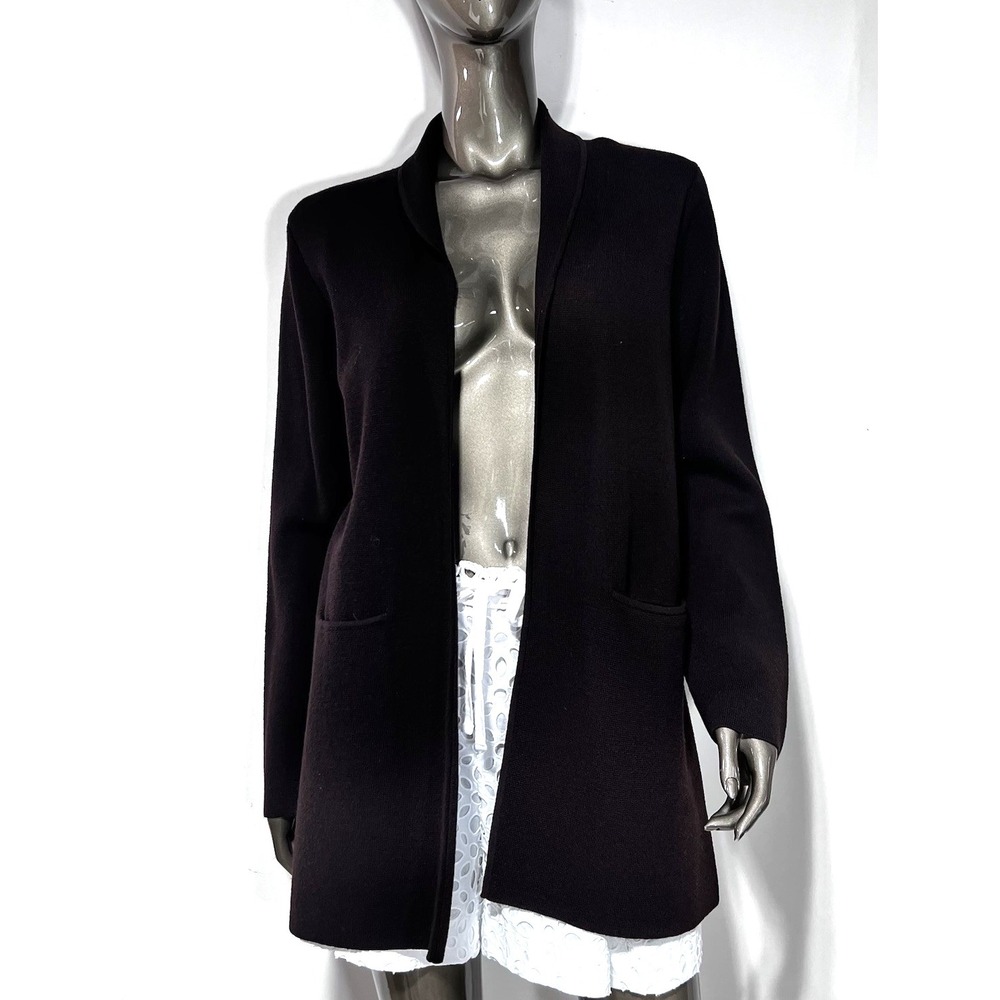 Eileen Fisher Cardigan Womens Wool Espresso Brown Size PL Open Minimalist Style